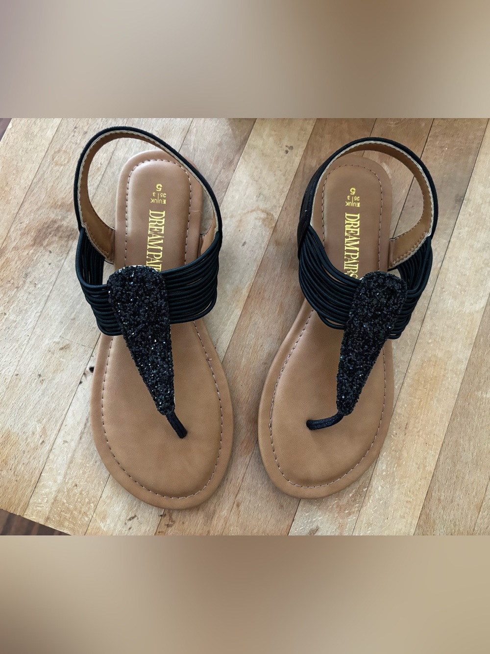 Dream Pairs Black Glitter Slingback Thong Sandals size 5